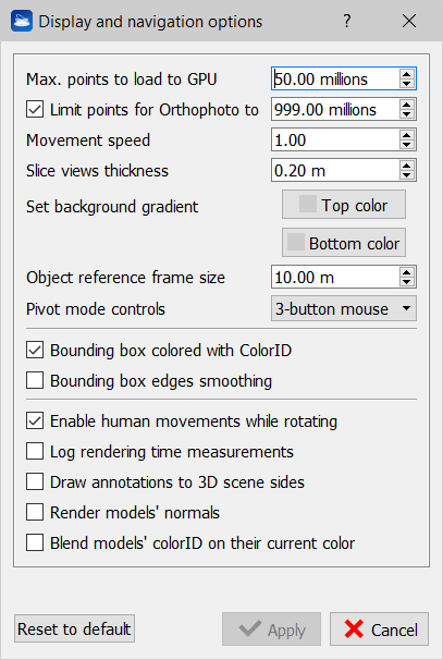Display and navigation Options